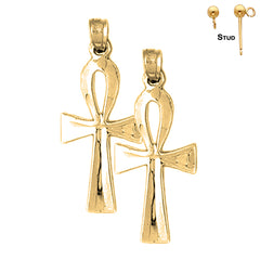 Sterling Silver 33mm Ankh Cross Earrings (White or Yellow Gold Plated)