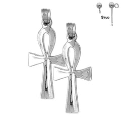 Pendientes de cruz Ankh de plata de ley de 33 mm (chapados en oro blanco o amarillo)