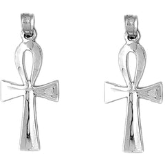 Sterling Silver 33mm Ankh Cross Earrings