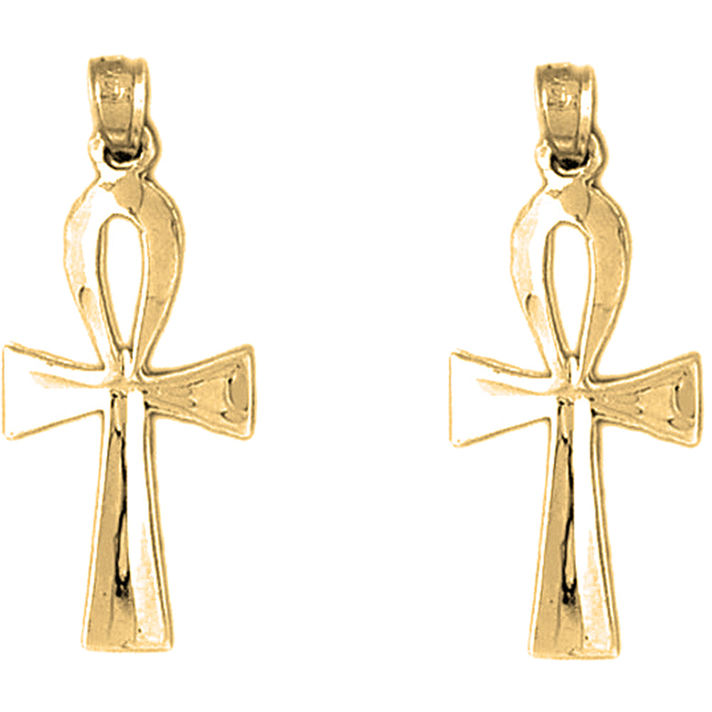 Yellow Gold-plated Silver 33mm Ankh Cross Earrings