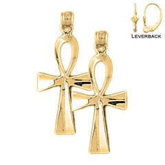 Sterling Silver 31mm Ankh Cross Earrings (White or Yellow Gold Plated)