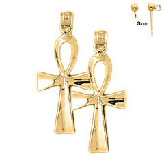 Sterling Silver 31mm Ankh Cross Earrings (White or Yellow Gold Plated)