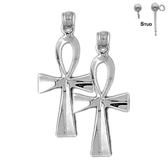 Pendientes de cruz Ankh de plata de ley de 31 mm (chapados en oro blanco o amarillo)