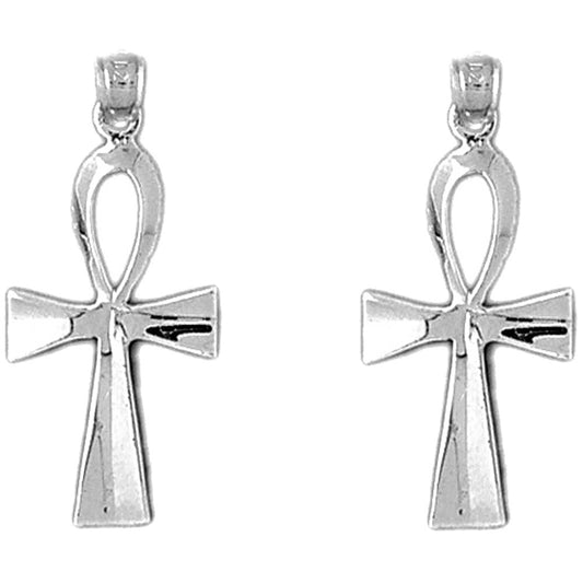 Sterling Silver 31mm Ankh Cross Earrings