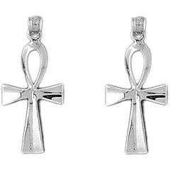 Sterling Silver 31mm Ankh Cross Earrings