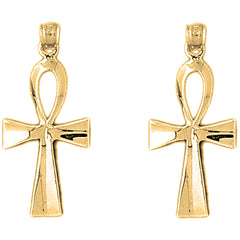 Yellow Gold-plated Silver 31mm Ankh Cross Earrings