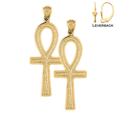 Sterling Silver 48mm Ankh Cross Earrings (White or Yellow Gold Plated)