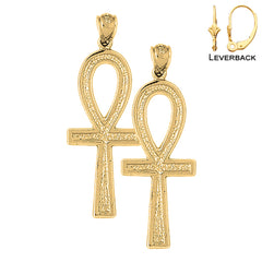 Pendientes de cruz Ankh de plata de ley de 48 mm (chapados en oro blanco o amarillo)