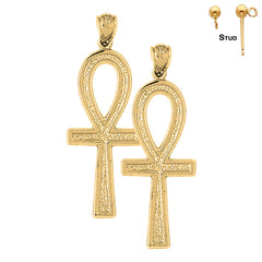 Pendientes de cruz Ankh de plata de ley de 48 mm (chapados en oro blanco o amarillo)