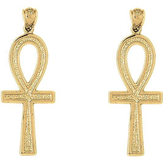 Yellow Gold-plated Silver 48mm Ankh Cross Earrings