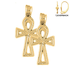 Sterling Silver 26mm Ankh Cross Earrings (White or Yellow Gold Plated)