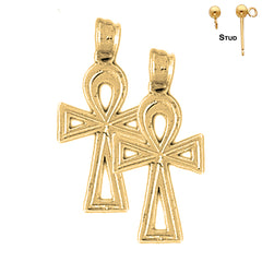 Sterling Silver 26mm Ankh Cross Earrings (White or Yellow Gold Plated)