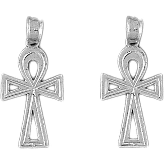 Sterling Silver 26mm Ankh Cross Earrings