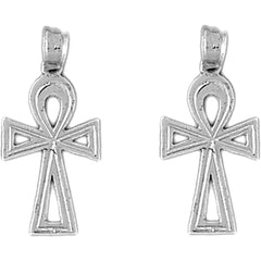 Sterling Silver 26mm Ankh Cross Earrings