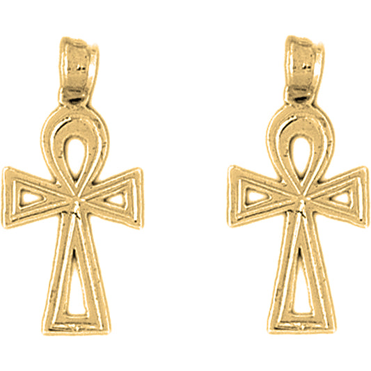Yellow Gold-plated Silver 26mm Ankh Cross Earrings
