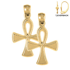 Sterling Silver 27mm Ankh Cross Earrings (White or Yellow Gold Plated)