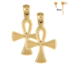 27 mm große Ankh-Kreuz-Ohrringe aus Sterlingsilber (weiß- oder gelbvergoldet)