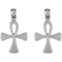 Sterling Silver 27mm Ankh Cross Earrings