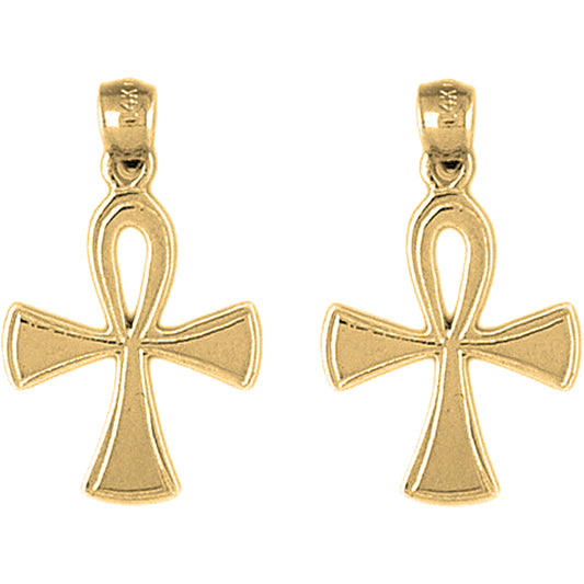 Yellow Gold-plated Silver 27mm Ankh Cross Earrings