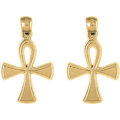 14K or 18K Gold 27mm Ankh Cross Earrings