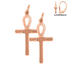 14K or 18K Gold Ankh Cross Earrings