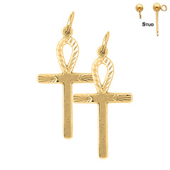 Sterling Silver 29mm Ankh Cross Earrings (White or Yellow Gold Plated)