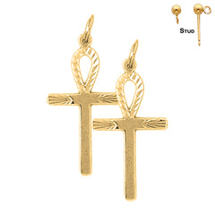 Pendientes de cruz Ankh de plata de ley de 29 mm (chapados en oro blanco o amarillo)