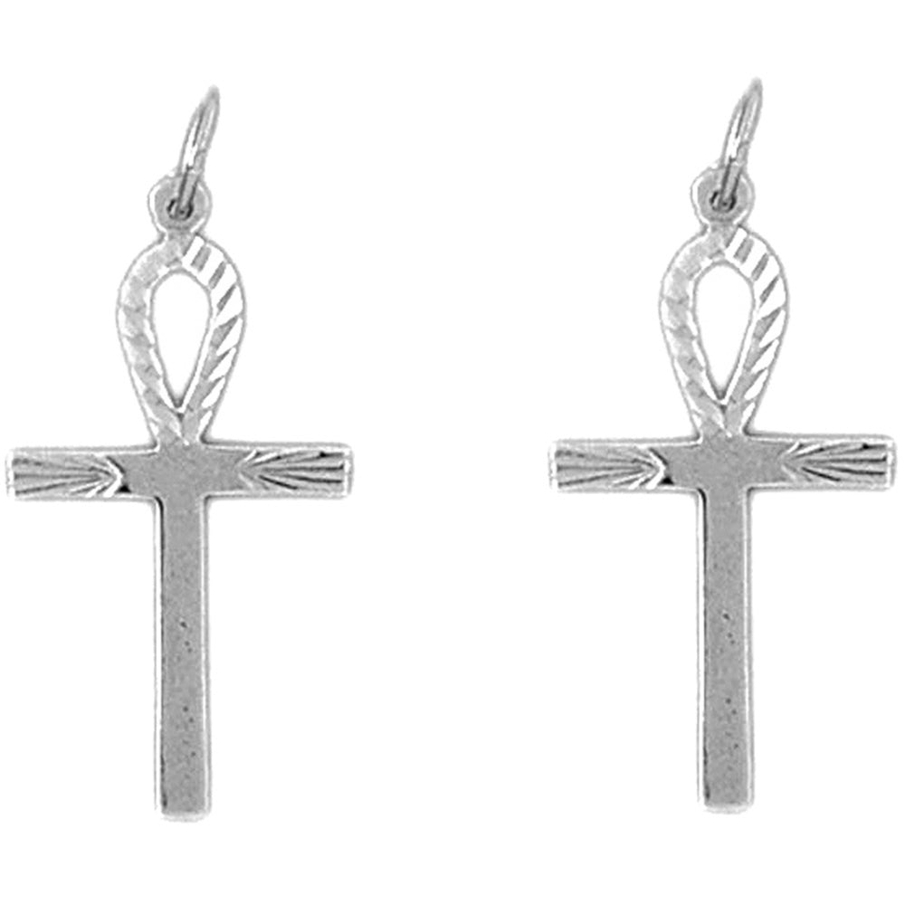 14K or 18K Gold 29mm Ankh Cross Earrings