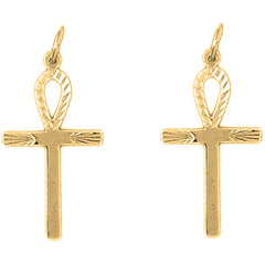 Yellow Gold-plated Silver 29mm Ankh Cross Earrings