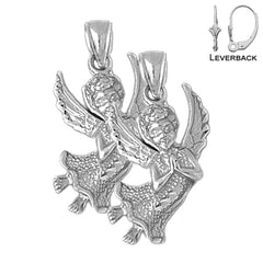 Sterling Silver 31mm Angel Earrings (White or Yellow Gold Plated)