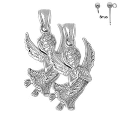 Sterling Silver 31mm Angel Earrings (White or Yellow Gold Plated)