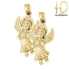 Pendientes de ángel de plata de ley de 28 mm (chapados en oro blanco o amarillo)