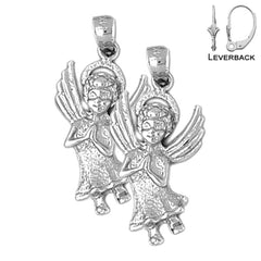 Pendientes de ángel de plata de ley de 28 mm (chapados en oro blanco o amarillo)