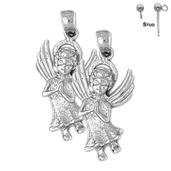 Pendientes de ángel de plata de ley de 28 mm (chapados en oro blanco o amarillo)