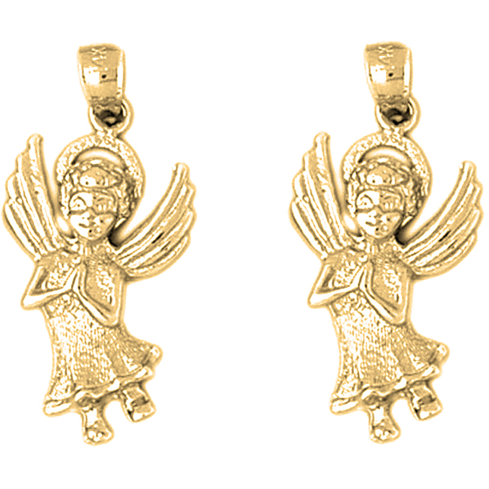 Yellow Gold-plated Silver 28mm Angel Earrings