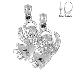 Sterling Silver 28mm Angel Earrings (White or Yellow Gold Plated)