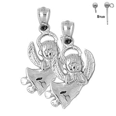 Pendientes de ángel de plata de ley de 28 mm (chapados en oro blanco o amarillo)