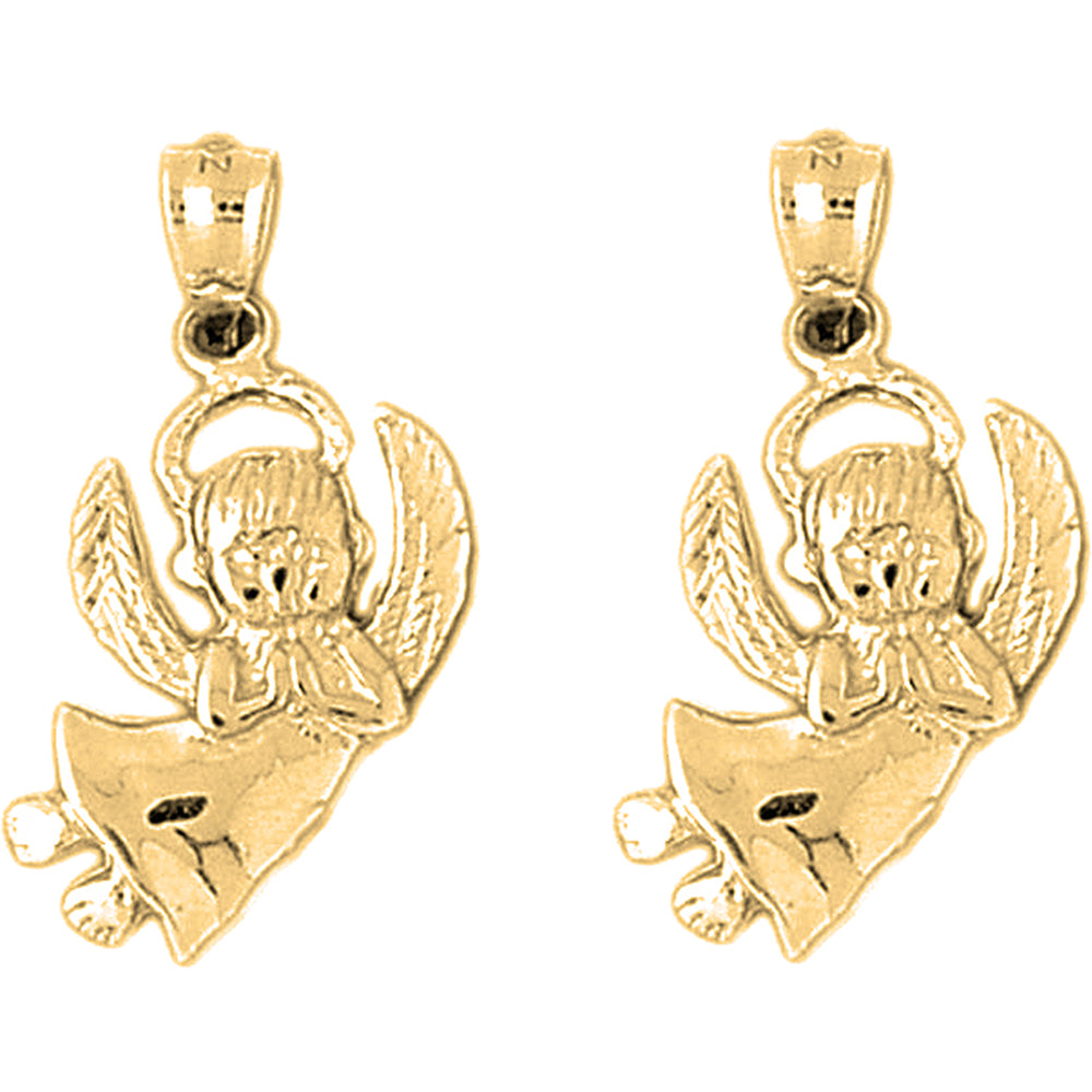 14K or 18K Gold 28mm Angel Earrings