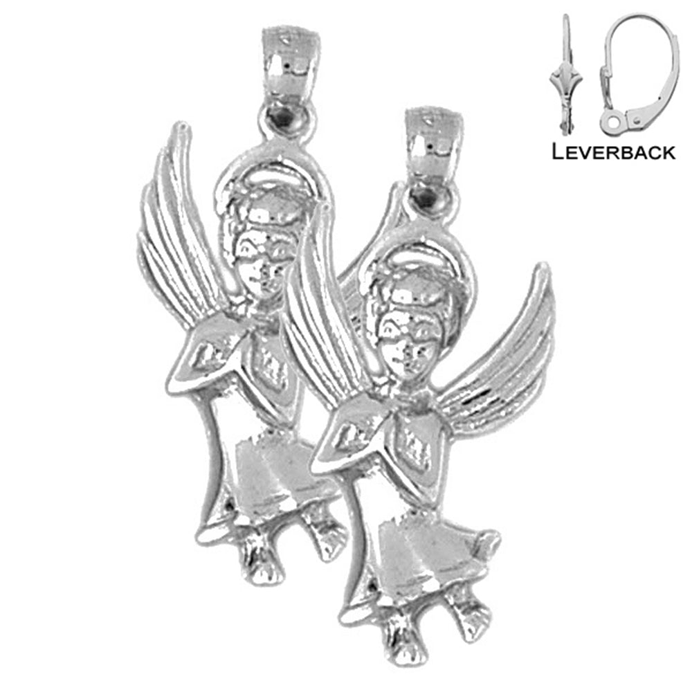 Pendientes de ángel de plata de ley de 29 mm (chapados en oro blanco o amarillo)