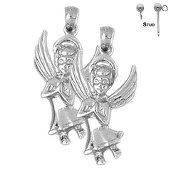 Pendientes de ángel de plata de ley de 29 mm (chapados en oro blanco o amarillo)