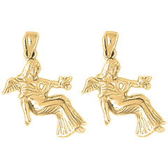 Yellow Gold-plated Silver 30mm Angel Earrings