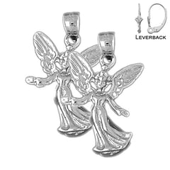 Sterling Silver 27mm Angel Earrings (White or Yellow Gold Plated)
