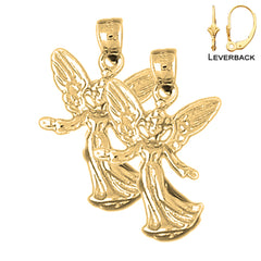 Sterling Silver 27mm Angel Earrings (White or Yellow Gold Plated)