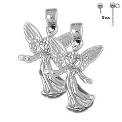 Sterling Silver 27mm Angel Earrings (White or Yellow Gold Plated)