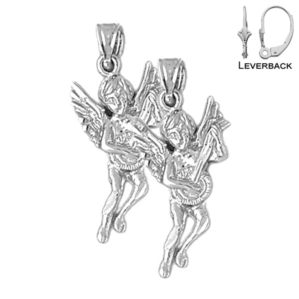 Sterling Silver 29mm Angel Earrings (White or Yellow Gold Plated)