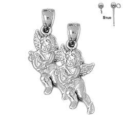 Sterling Silver 26mm Angel Earrings (White or Yellow Gold Plated)