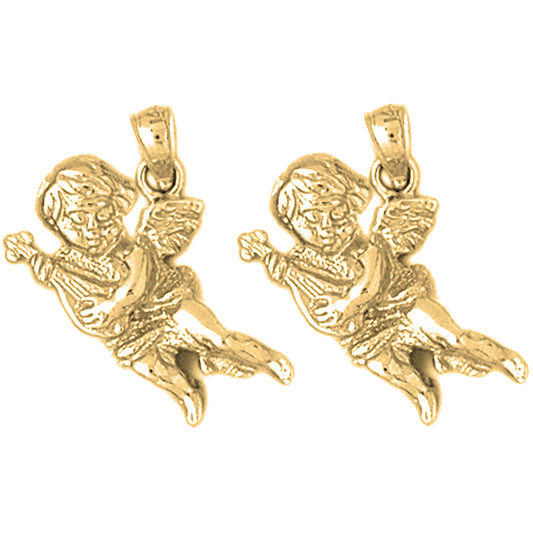 Yellow Gold-plated Silver 22mm Angel Earrings