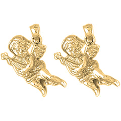 Yellow Gold-plated Silver 22mm Angel Earrings