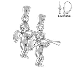 Sterling Silver 28mm Angel Earrings (White or Yellow Gold Plated)