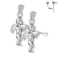 Pendientes de ángel de plata de ley de 28 mm (chapados en oro blanco o amarillo)